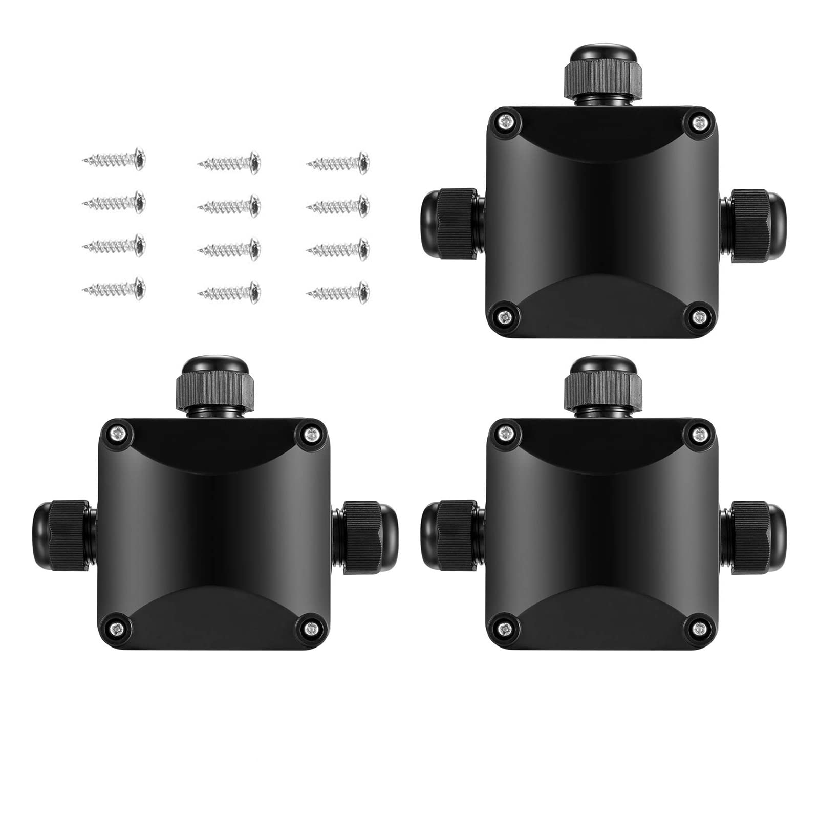 WANGCL Set of 3 Junction Box IP68 Waterproof 3 Way Cable Connectors Junction Boxes Suitable for Outdoor Garden Road (Black)