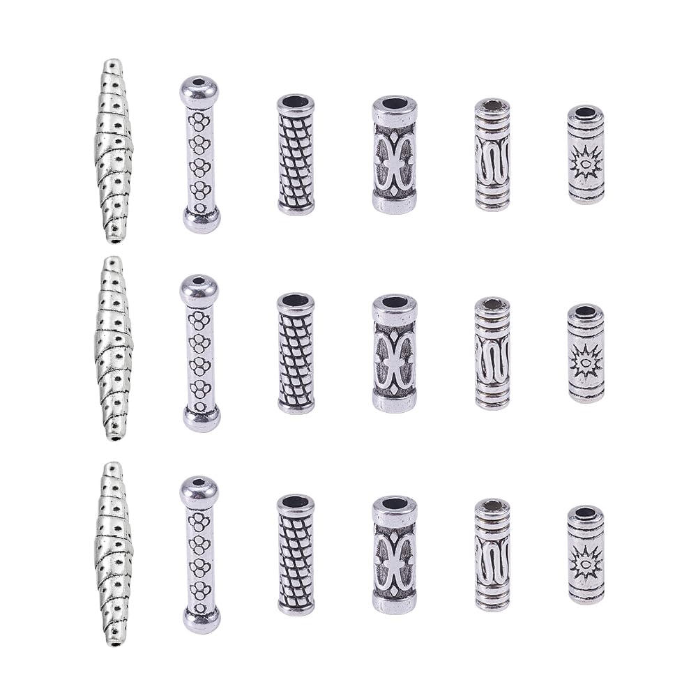NBEADS 120 Pcs Alloy Tube Beads Spacer Beads, Tibetan Style Metal Column Loose Beads DIY Crafting Connector Accessories for Bracelet Necklace Jewelry Making, Antique Silver