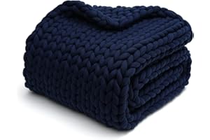 YnM Weighted Blanket, Handmade Chunky Knitted Design, Soft and Cozy, Temperature Regulating and Breathable, Machine Washable Throw for Sleep or Home Decor (Prussian Blue, 50x60 Inch, 10lbs)