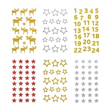 Hieagle Weihnachtssticker Zahlen Adventskalender Weihnachtsdeko Glitzer Kleine Süße Elchesterne 6 Blätter