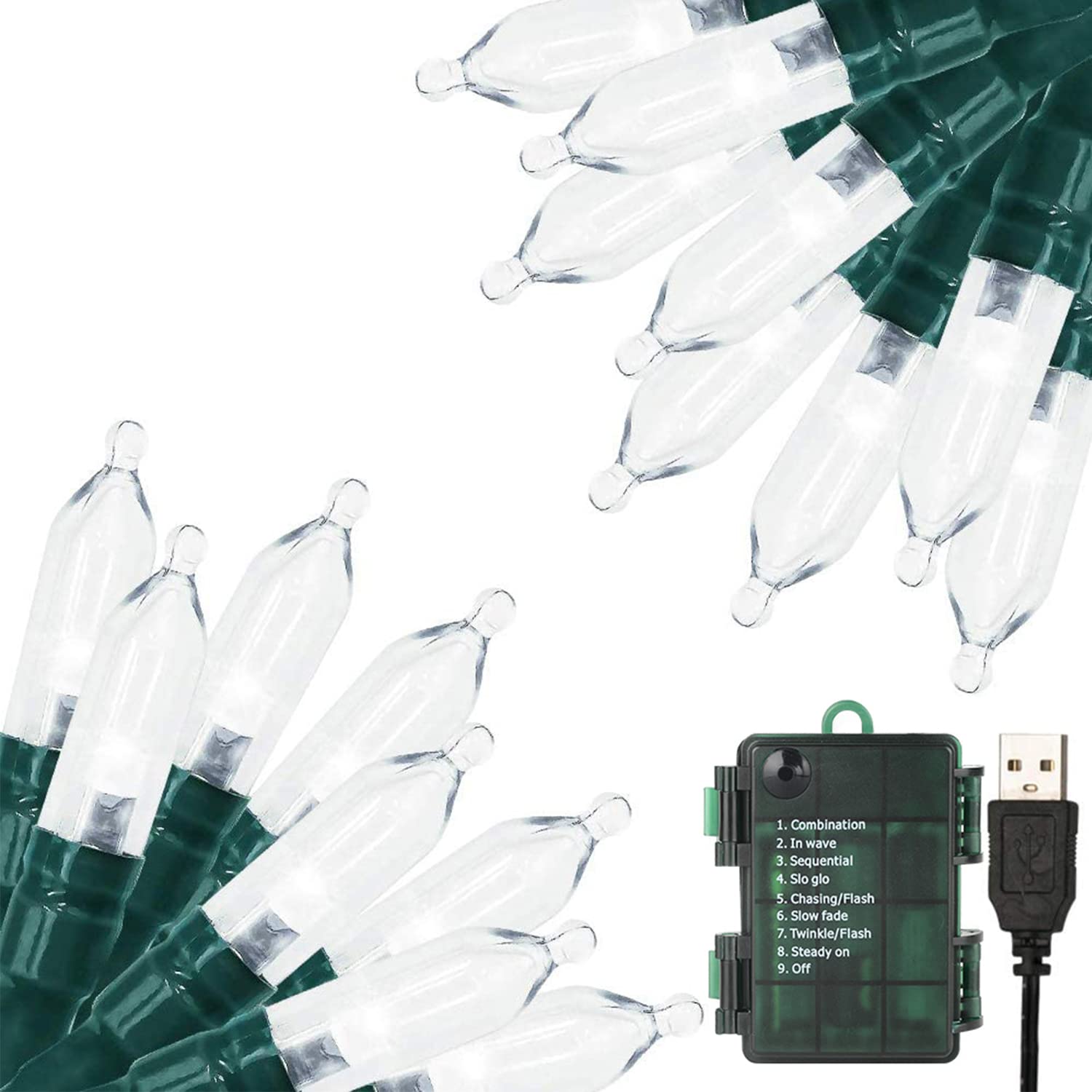 Photo 1 of Green Convenience Christmas Lights 33ft 100 LED Battery String Lights with Timer Memory Function USB or Battery Powered Waterproof String Lights for Indoor Outdoor Decoration