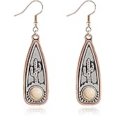 RLHRNDE Handmade Turquoise Earrings for Women Girls Boho Cactus Plant Earring Vintage Silver Teardrop Dangle Drop Earrings Western Cowgirl Turquoise Jewelry