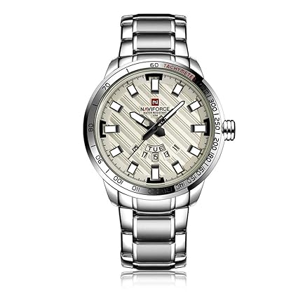 NAVIFORCE Japanese Quartz Stainless Steel Week Calendar Waterproof Wrist Watch for Men 9090 - Silver
