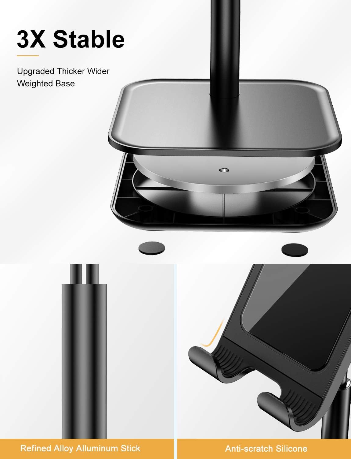 Cell Phone Stand for Desk, YIKA Upgraded Steady iPad Stand, Tablet Stand Holder, Height & Angle Adjustable, Thick Case Friendly, for All 4~11in Mobile Phones, Kindle, Tablet, iPad, Switch: Electronics