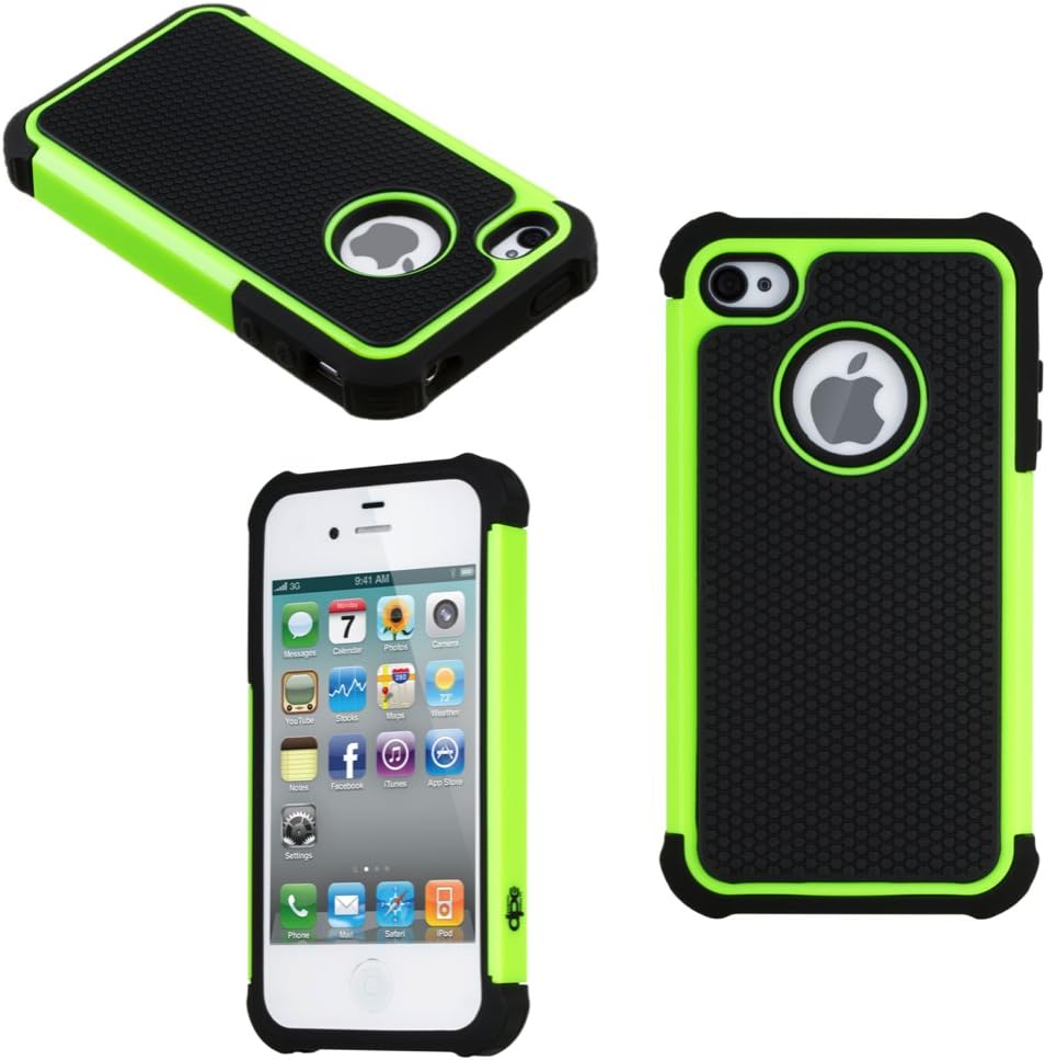 Dynamic Buddy Box - USA Company - Green - Rugged Rubber Combo Hybrid Hard Back Cover Case for iPhone 4/4s