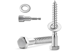 BNUOK 18 Sets 1/4" x 3" Hex Head Lag Screws Bolts with Flat Washers 304 Stainless Steel 18-8 Heavy Duty Lag Screw for Wood, Driver Bit Included
