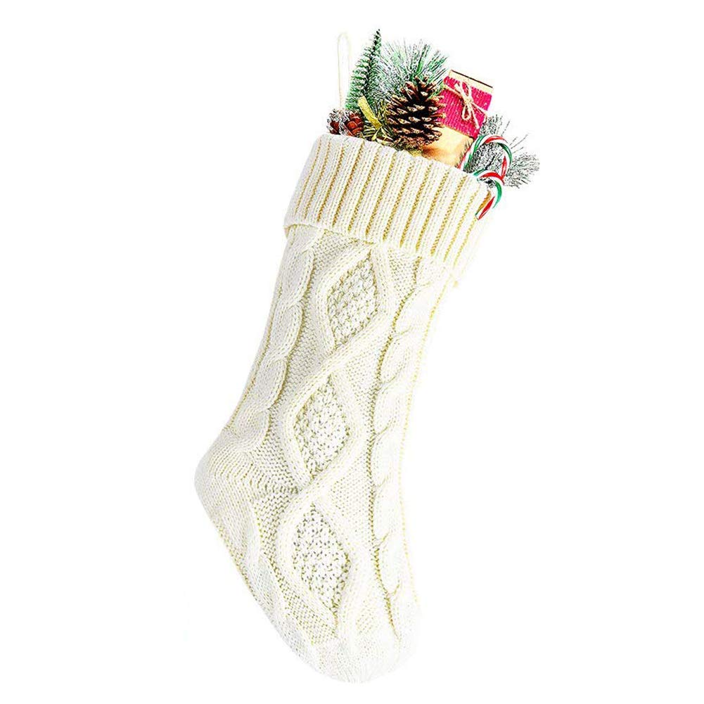 Meiwash Christmas Stockings Cable Knitted Stocking Unique Burgundy Knit Large Size Personalised Gift Bag for Xmas Tree Decorations (White, 46cm)