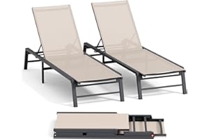 FHVIT Aluminum Chaise Lounge Chair Outdoor, Foldable Patio Lounge Chair 2 Sets Assemble-Free, Pool Lounge Chairs with 5 Adjustable Backrest, Outdoor Lounge Chairs for Outside Poolside Beach Lawn Beige