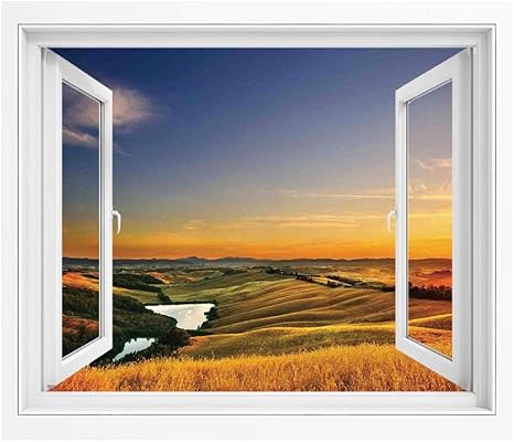 Amazon トスカーナの装飾 Pvc絵画風 壁紙ポスター 100x70 Cm 小さな湖ヨーロッパ自然 おしゃれ ウォールステッカー 多用途なシール 青黄緑とバレーの地中海地方の魔法の写真 ウォールステッカー オンライン通販