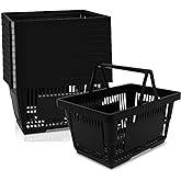 12PCS Shopping Baskets with Handles, 21L Durable Plastic Shopping Cart | Portable Grocery Basket for Supermarket Retail Shop Book Store Laundry, Black