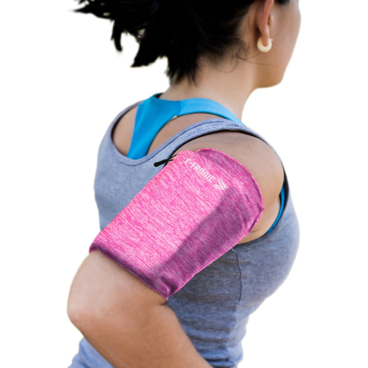 E Tronic Edge Phone Holder for Running, Cell Phone Arm Bands with Reflective Logo, Phone Strap Armband Fits iPhone and Android, Use for Running, Walking, Hiking and Biking, Pink Large