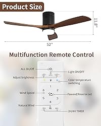 CACI Mall 52" Ceiling Fan with Lights, Flush Mount