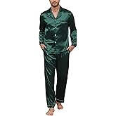 TeJoyce Mens Silk Pajama Set Satin Pajamas Set for Men Long Sleeve Button-Down Sleepwear Loungewear with Pants