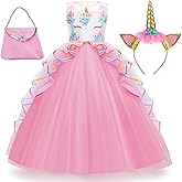 Unicorn Dress for Girls Unicorn Costume Pageant Princess Dress Party Birthday Christmas Long Gown with Accessories
