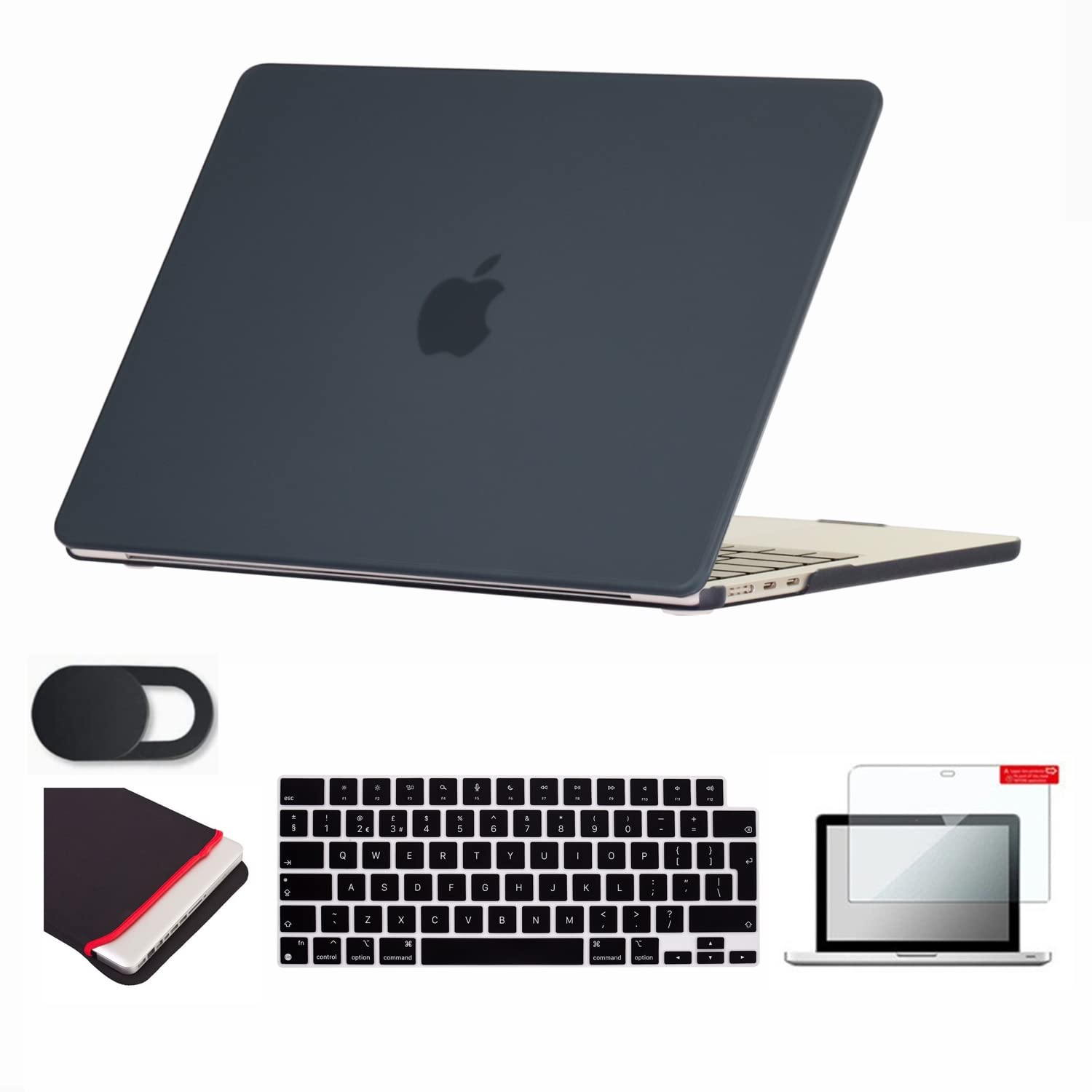 Se7enline Compatible with MacBook Air 13 inch Case M4 M3 M2 2022-2025 for Mac Air 13-inch A2681/A3113/A3240 Laptop Hard Shell Case & Keyboard Skin & Sleeve & Screen Protector &Webcam Cover,Black