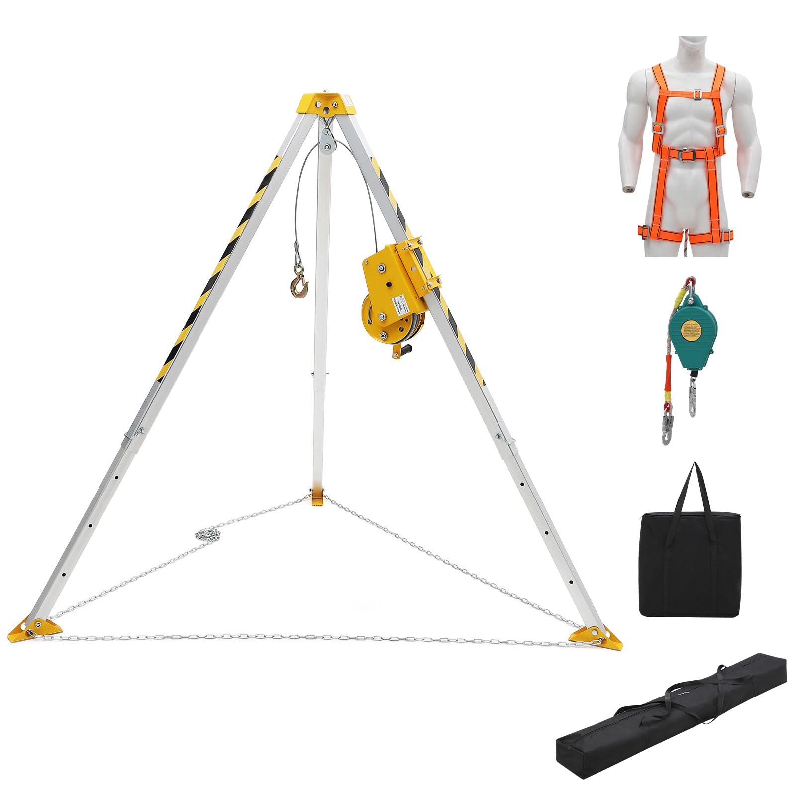 Photo 1 of GarveeTech Confined Space Tripod Kit, 2600 Lbs Winch, 8' Legs & 98' Cable, Steel Confined Space Rescue Tripod with 33' Fall Protection, Harness, Storage Bag for Traditional Confined Spaces Safety