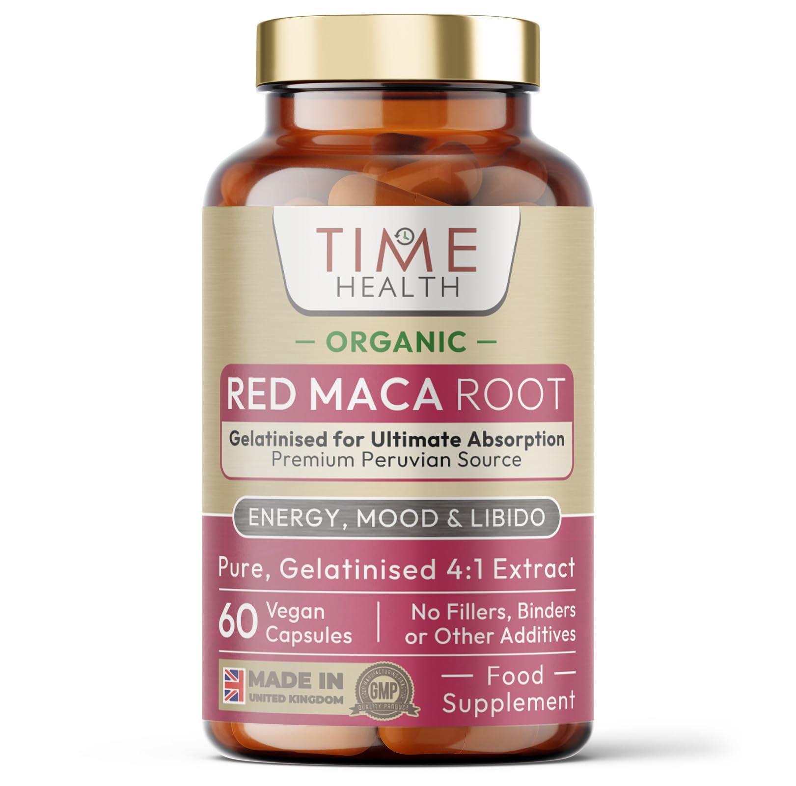 Organic Red Maca Root - 2000mg per Capsule - Peruvian Source - Gelatinized for Absorption - UK Manufactured - Pullulan (60 Capsule)