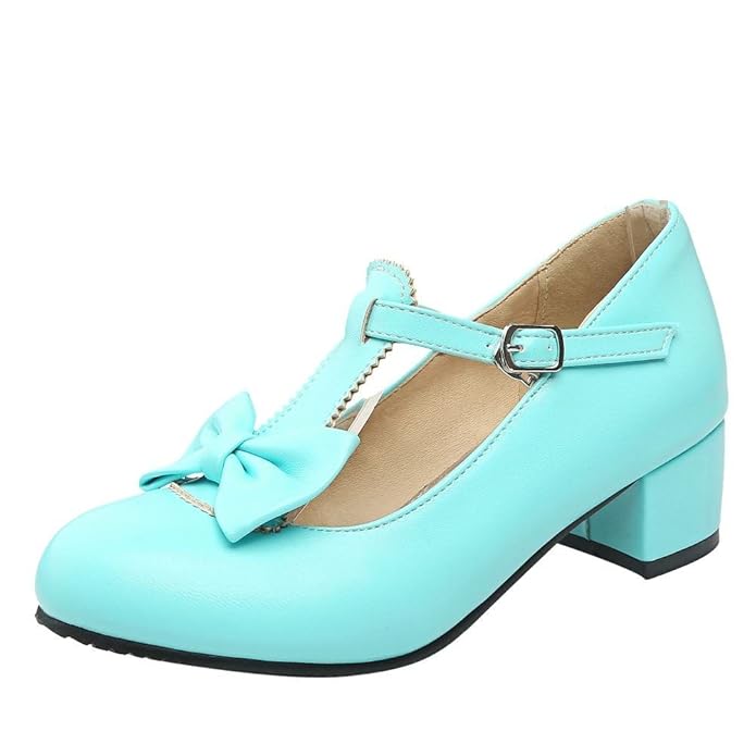 YE Damen T Strap Pumps Blockabsatz High Heels mit Riemchen und Schleife Rockabilly Süß Schuhe
