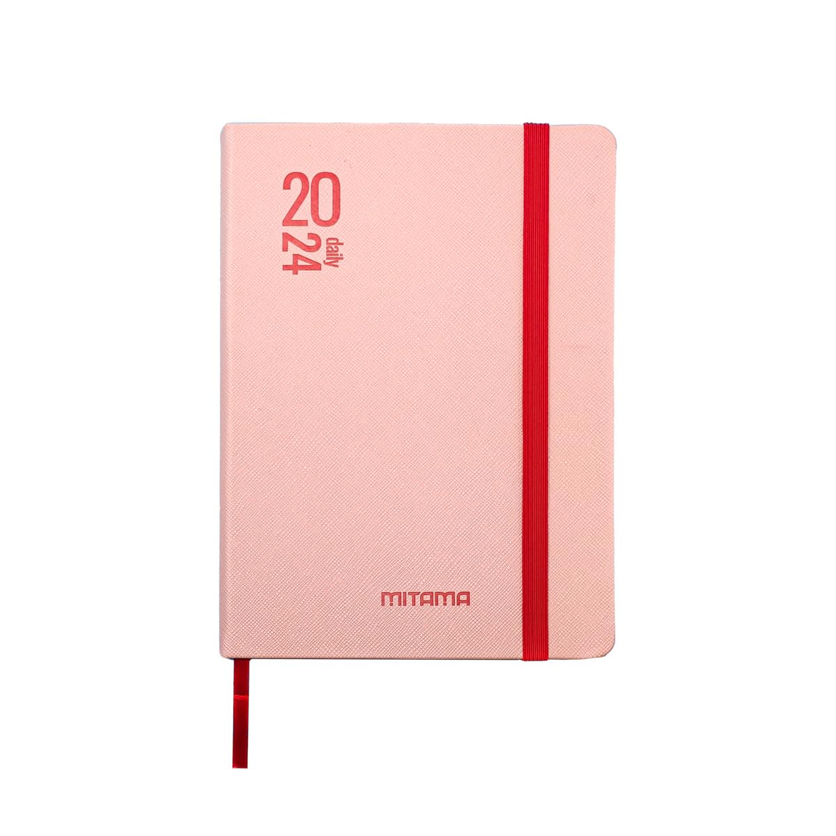 MITAMA Pink Red Diary - Daily Planner - 12 Months 2024-366 Pages + 66 Extra Contents - Inner Pocket + Matching Pencil - 15 x 21 cm