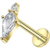 ALACLO 1Pcs 14K Yellow/White Gold Threadless Helix Tragus Piercing Jewelry, 16G Cartilage Earrings Stud for Women Flat Back Top Push In Piercing Jewelry