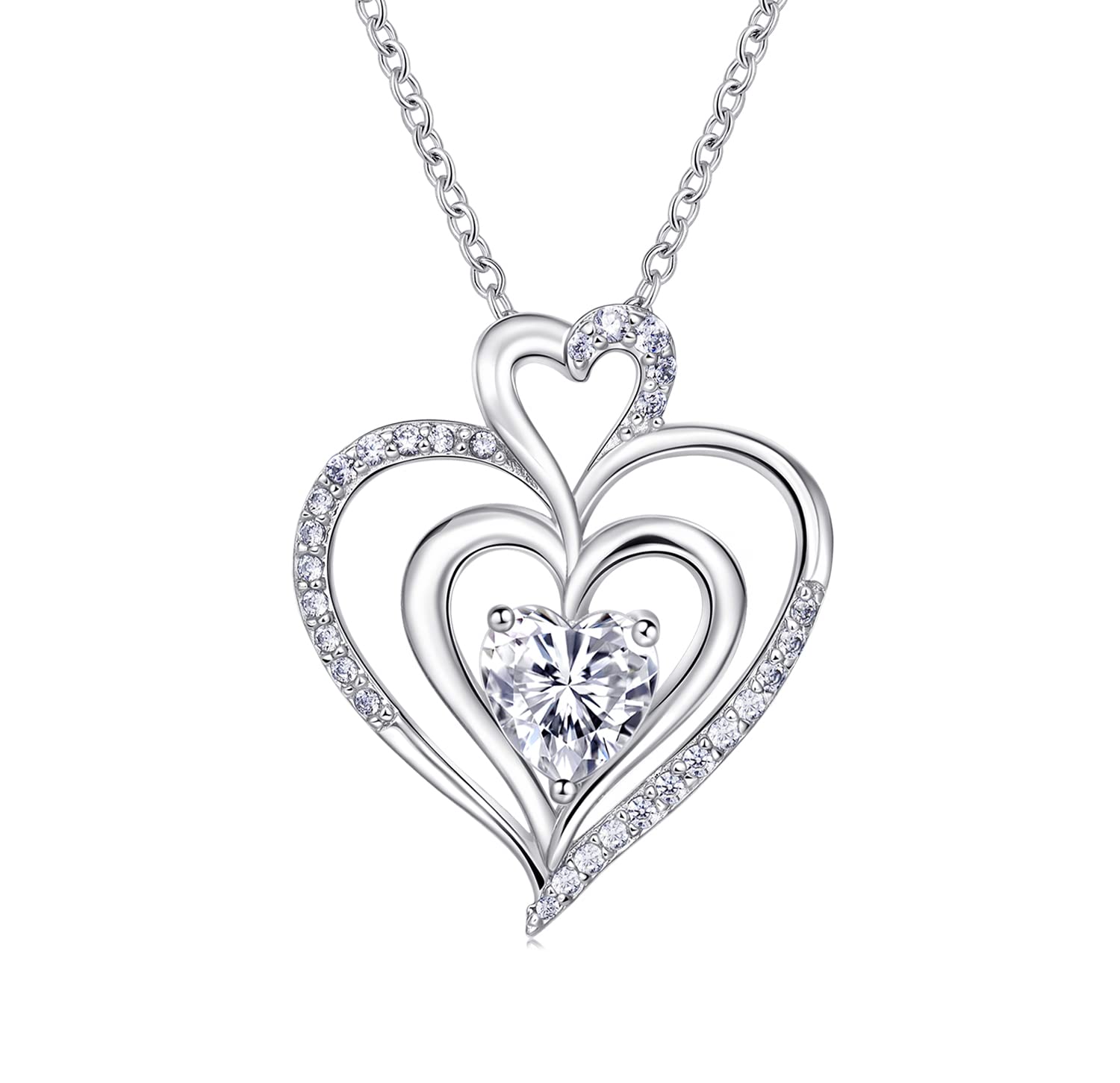 925 Sterling Silver Necklaces for Women Heart Necklace Womens Necklace with 5A Zirconia Chian Women Jewelry Christmas Gifts for Women Girlfriend Mum