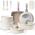 KIKCOIN 22 Pcs Pots and Pans Set Non Stick, Detachable Handle Cookware Sets Nonstick, Non Toxic Induction RV Kitchen Cooking Set with Removable Handles, Dishwasher/Oven Safe (Beige/Taupe)