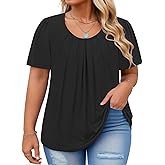 VISLILY Womens-Plus-Size-Summer-Tops Flowy Pleated T Shirts Crew Neck Short Sleeve Blouses Casual Loose Tunics Tee XL-5XL