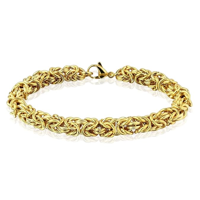 Bungsa Goldenes Edelstahlarmband mit verwobenen Gliedern für Damen und Herren (Edelstahl Armband Damenarmband Herrenarmband B