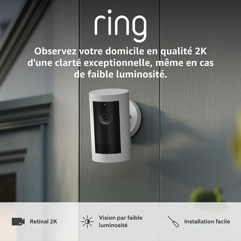 caméra extérieure Plus sans fil (Outdoor Camera Plus Nouvelle génération) | Vidéo grand angle en 2K I Caméra de surveillance à installer soi-même | Essai gratuit de 30 jours de l'abonnement Ring