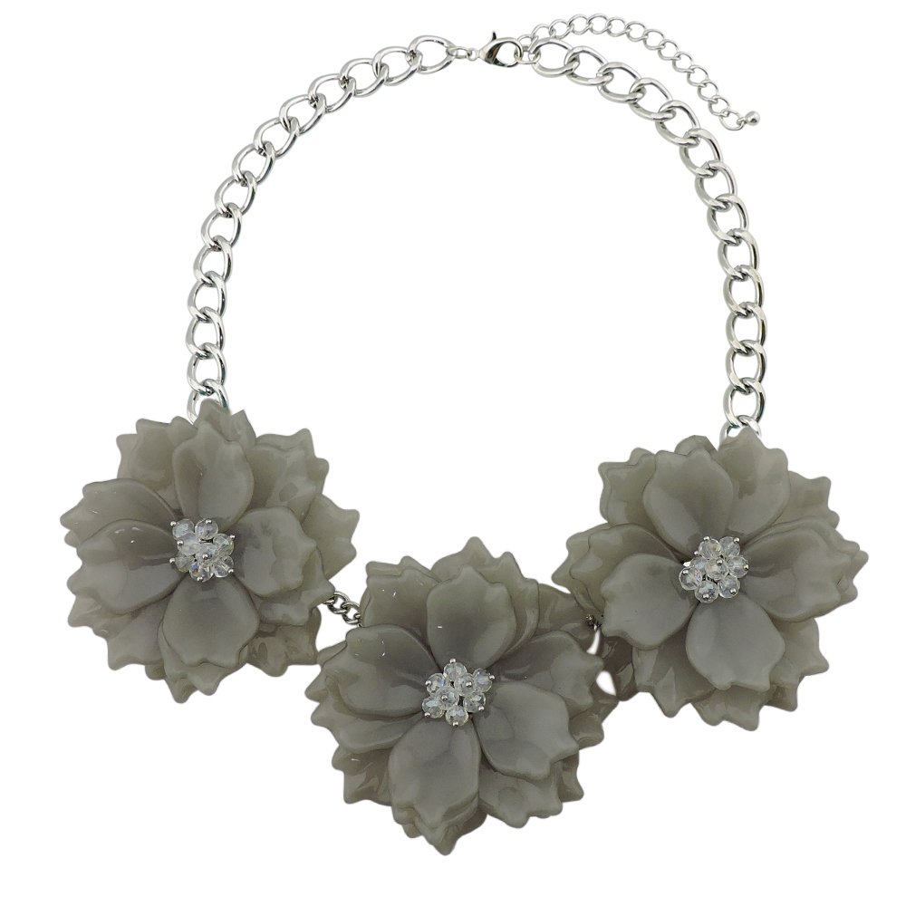 Bocar Bold Statement Chunky Flower Necklace Bib Collar Jewelry Set for Women (NK-10466-Grey)