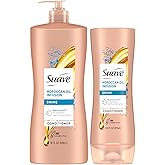 Suave Shine Conditioner, Moroccan Oil Infusion, 2-Size Bundle, Lightweight Moisture for Revitalizing Dull, Dry Hair