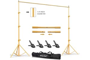 HYJ-INC Backdrop Stand - Titanium Gold 10x8.5ft(WxH) Photo Studio Adjustable Background Stand Support Kit with Clamps, Carrying Bag for Photography Video Parties Wedding Events Decoration.