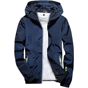 HYYGOCCTV Mens Reflective Strip Hooded Windbreaker Jacket Water Resistant Windproof Outdoor Rain Coat For Cycling Hiking