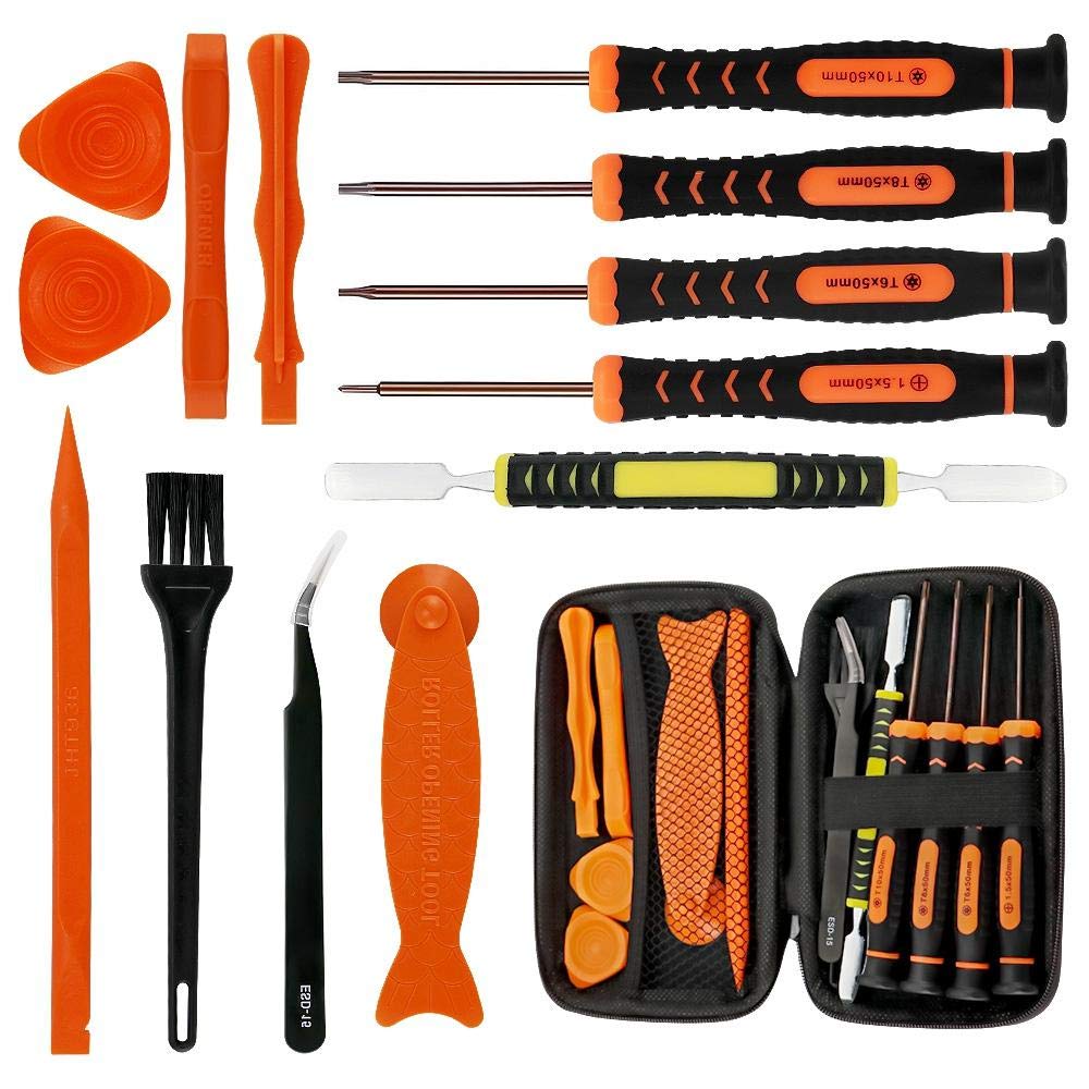 Torx Screwdriver Set for Xbox One Xbox 360 PS3 Controller PS4, Repair Opening Tools Kit with Torx Screwdrivers T6 T8 T10, Cross Screwdriver 1.5, Pry Tools, Cleaning Brush & ESD Tweezer in EVA Bag