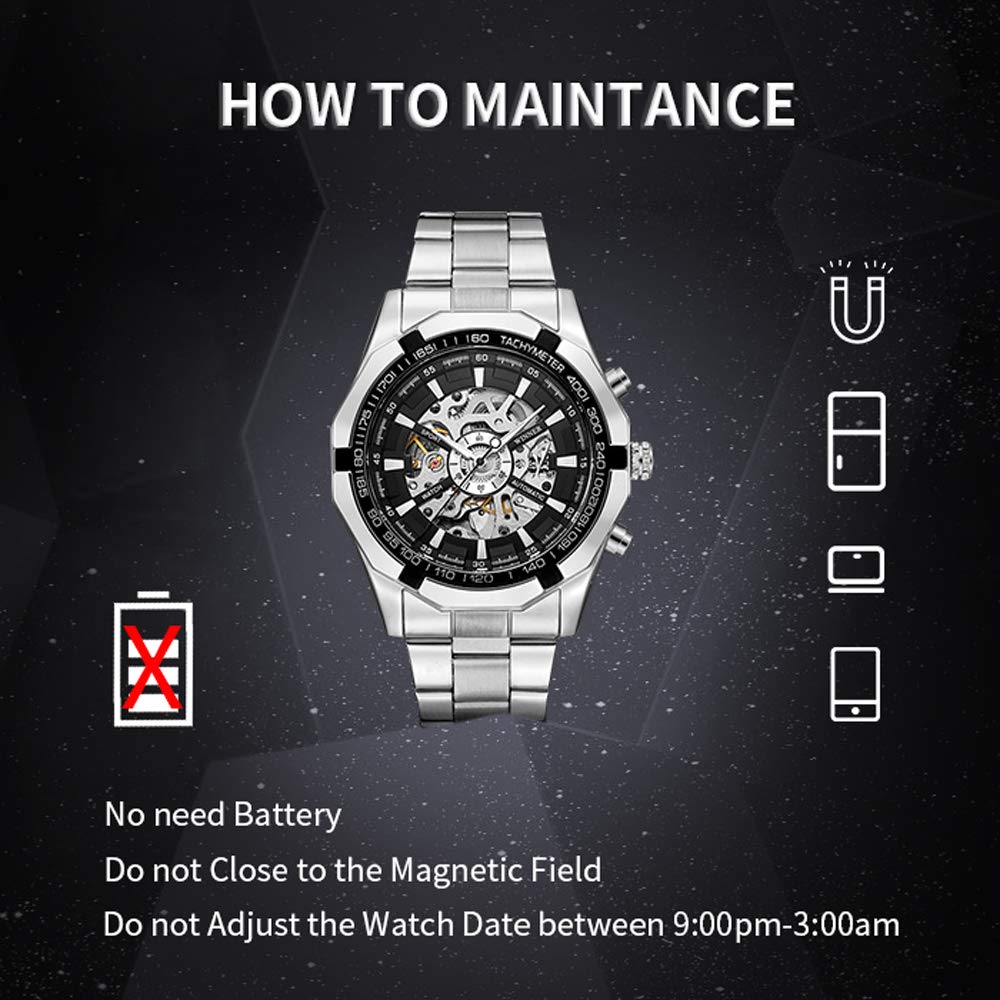 Gute Mens Watches, Mechanical Skeleton Stainless Steel Waterproof Automatic Self-Winding Watch for Men, Luxury X Dial Steampunk Wrist Watch