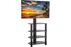 YOMT Floor TV Stand with 4 Tier Media Stand Audio Video Rack Tower for Entertainment Stereo Component, Tall TV Stand with Swivel Mount for 32-70 inch TV, Perfect for Corner and Small Spaces