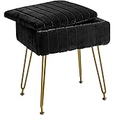 IBUYKE Stool Chair with Storage Space, Footrest Footstool Ottoman, Small Side Table, with 4 Metal Legs, with Anti-Slip Feet, for Makeup Room, Bedroom, Black, Faux Fur LG-50B