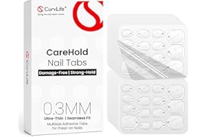 Curvlife CareHold Pro Nail Adhesive Tabs for Press On Nails – 10 Sheets, 15 Sizes Extra Wide 0.3mm Ultra Thin Double Sided Sticky Tabs, Clear Nail Stick Ons for Daily Wear and Gentle Removal