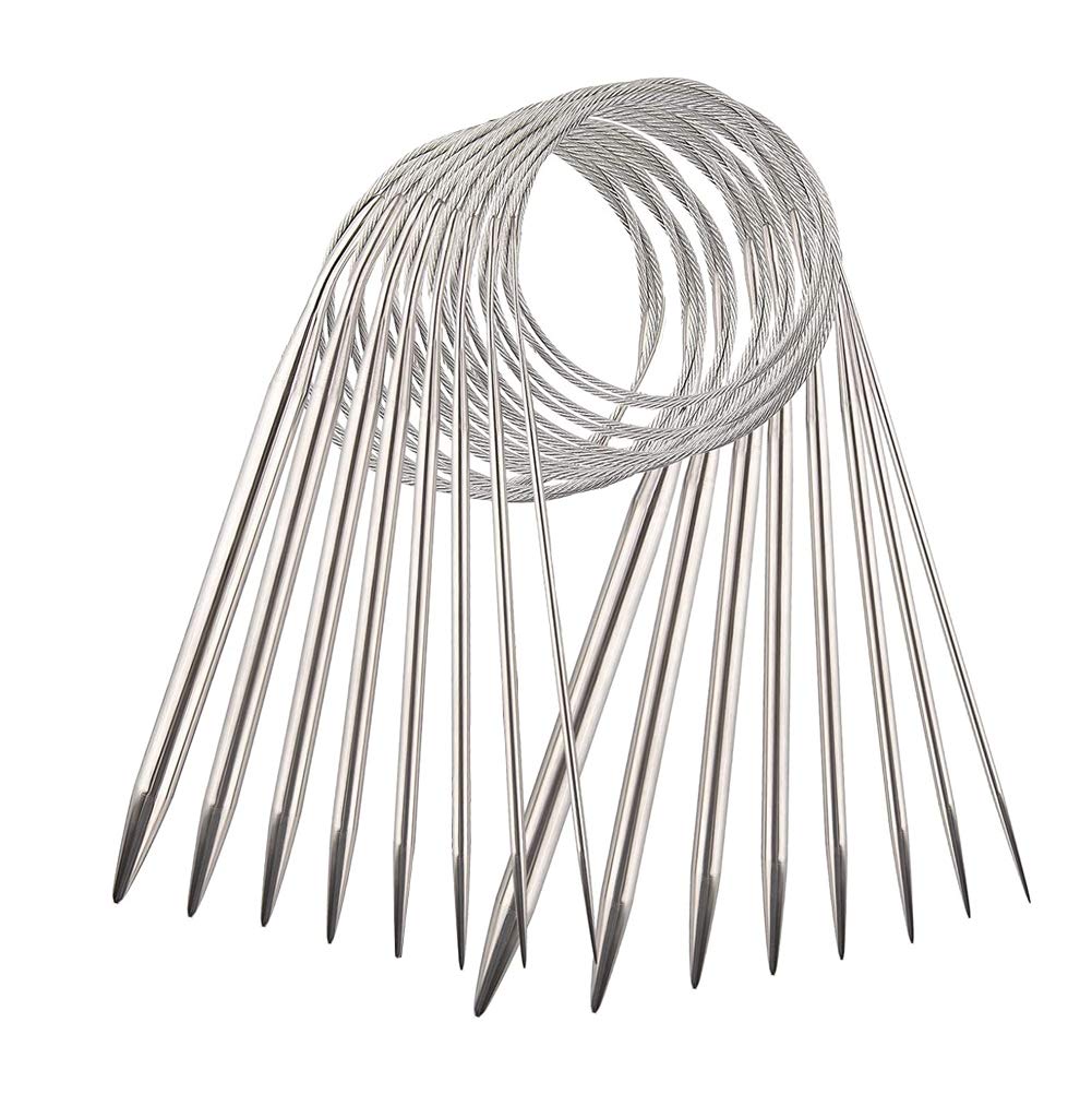 Circular Knitting Needles Set, 80 cm Stainless Steel Circu-lar Knitting Needles, 8 Different Sizes Metal Circular Needle with Flexible Cable(2mm/2.5mm/3mm/4mm/5mm/6mm/7mm/8mm) — image 1