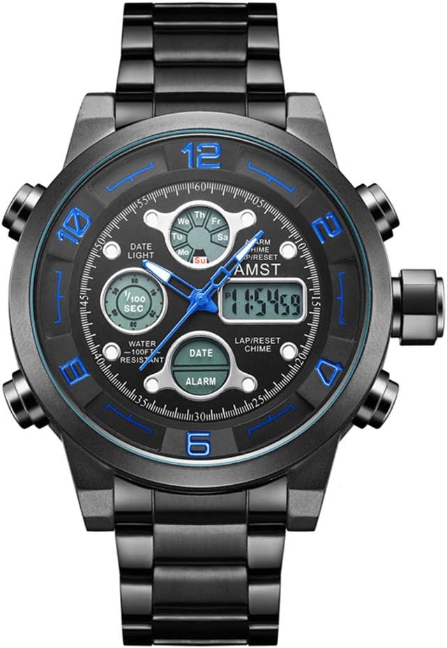 AMST Watch Men's Stainless Steel Watch Multi-Function Dual Display top Sports Watch Digital Quartz Watch