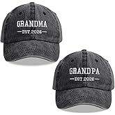 2PCS Grandpa and Grandma EST 2026 Hats for Men Women, Adjustable Cotton Embroidered Funny Grandparents Baseball Cap