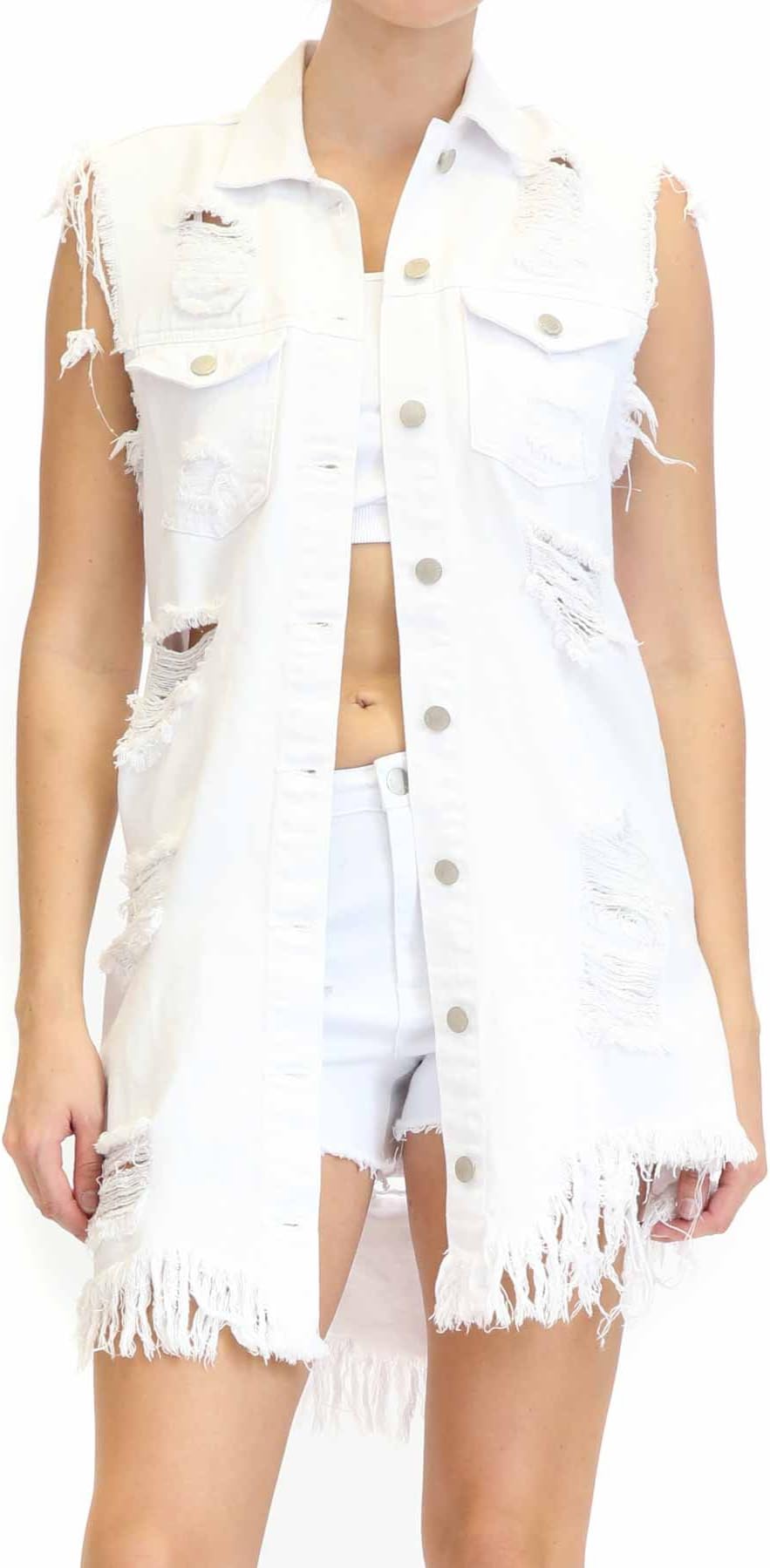 TwiinSisters Women's Boyfriend Destroyed Front and Back Denim Jacket Size Small to 3X