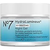 No7 HydraLuminous+ Hydrating Night Gel Moisturizer - Hyaluronic Acid and Vitamin B3 Niacinamide Face Moisturizer to Hydrate, Protect & Refresh Skin - Supports Skin Barrier Repair (1.69 Fl Oz)