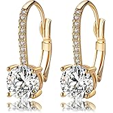 Ladies 1 Carat Diamond Pendant Earrings 18K Gold Plated Cubic Zirconia Hanging Lever Bridal Earrings Girls and Women's Fashion Jewelry