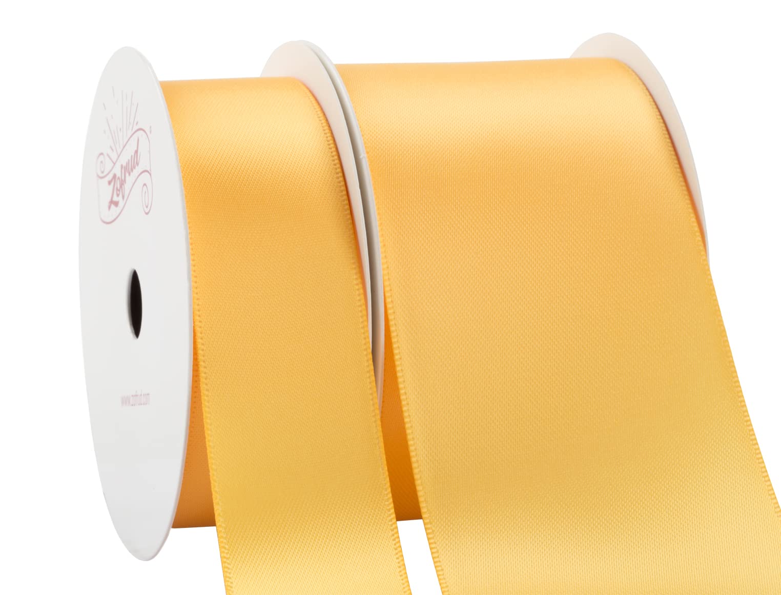 Zofrud 2 Rolls of Yellow Gold Double Faced Satin Ribbon - 18 Meters Total (25mm and 50mm x 9M) - Ideal for Crafts, Gift Wrapping, and Weddings