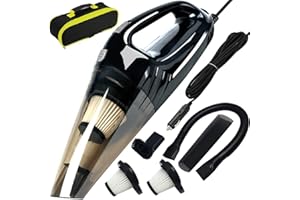 POWAWINI Car Vacuum Cleaner, DC 12V 120W High Power Portable Handheld Car Vacuum for Car Interior Cleaning, Strong Suction, Quick Cleaning, 15 FT Power Cord, 2 Filters & Carry Bag- Black