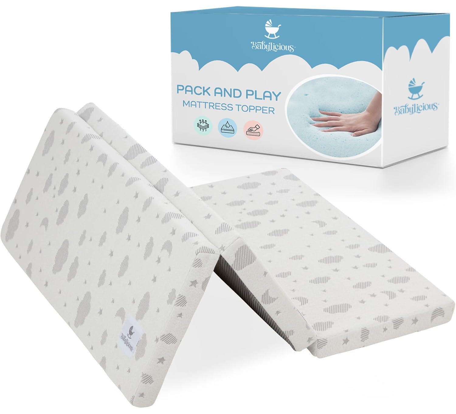 Photo 1 of Waterproof Pack and Play Mattress Topper | 38" x 26" x 1.5" | Trifold Style - Breathable Soft Plush Foam - Portable Mattress Topper- Baby Foam Mattresses for Babies