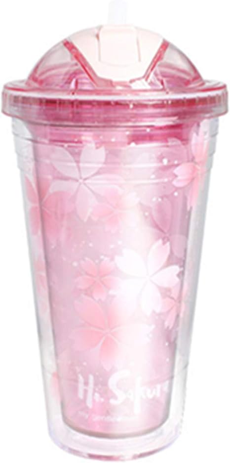 Amazon Co Jp Jintudi 16oz 480ml プラスチック タンブラー ストロー 蓋付き 断熱 二重構造 再利用可能 ストロー折りたたみ ストローカップ マグカップ マグ 水筒 ボトル 桜 星 花柄 可愛い プレゼント ホーム キッチン