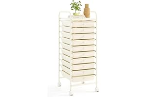 RELAX4LIFE 10 Drawer Rolling Cart - Slim Storage Cart w/Lockable Wheels for Classroom School Teacher Office, Art Supplies Paper Scrapbook Craft Organizers, Utility Cart with Drawers (White)