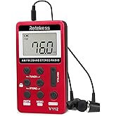 Retekess V112 AM FM Portable Pocket Radio, FM Receiver, Digital Tuning Stereo, with Headphones, Rechargeable Battery, for Walking, Jogging, Training, Church (Red)